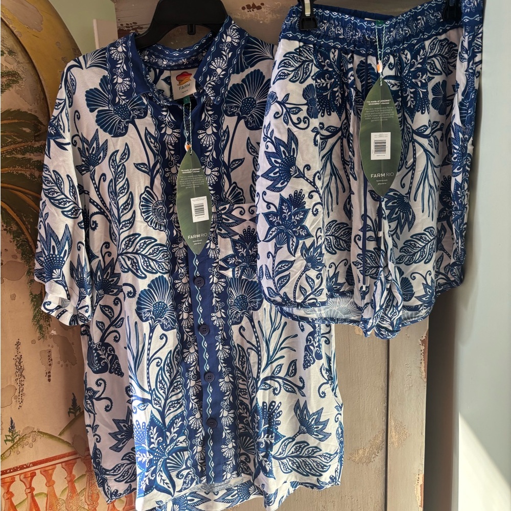 FARM Rio Blue and White Men Shorts set